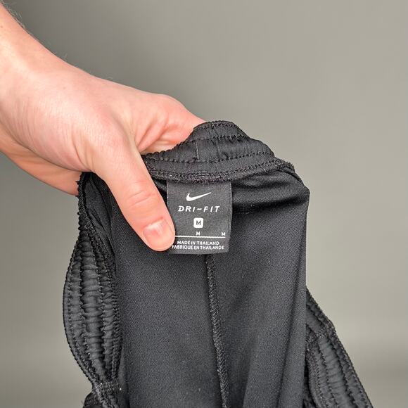 Nike Sweatpants Jet Black Cotton Joggers White Swoosh Dri Fit - Picture 4 of 4